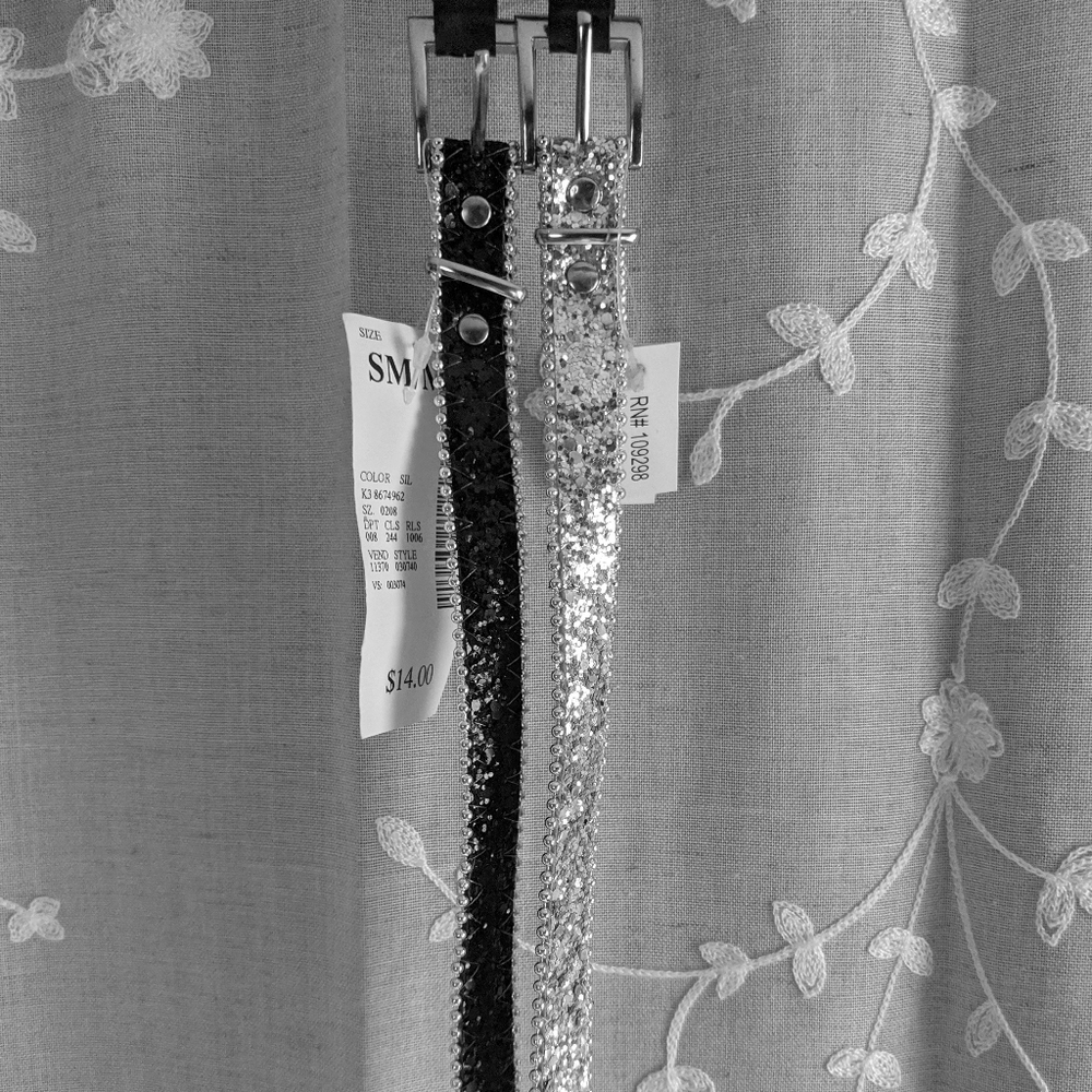 y2k Black and silver glittery fashion belts
